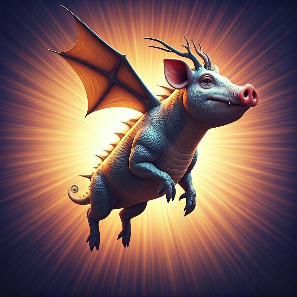 Dragon-Pig Hybrid Soars Through Vibrant Skies