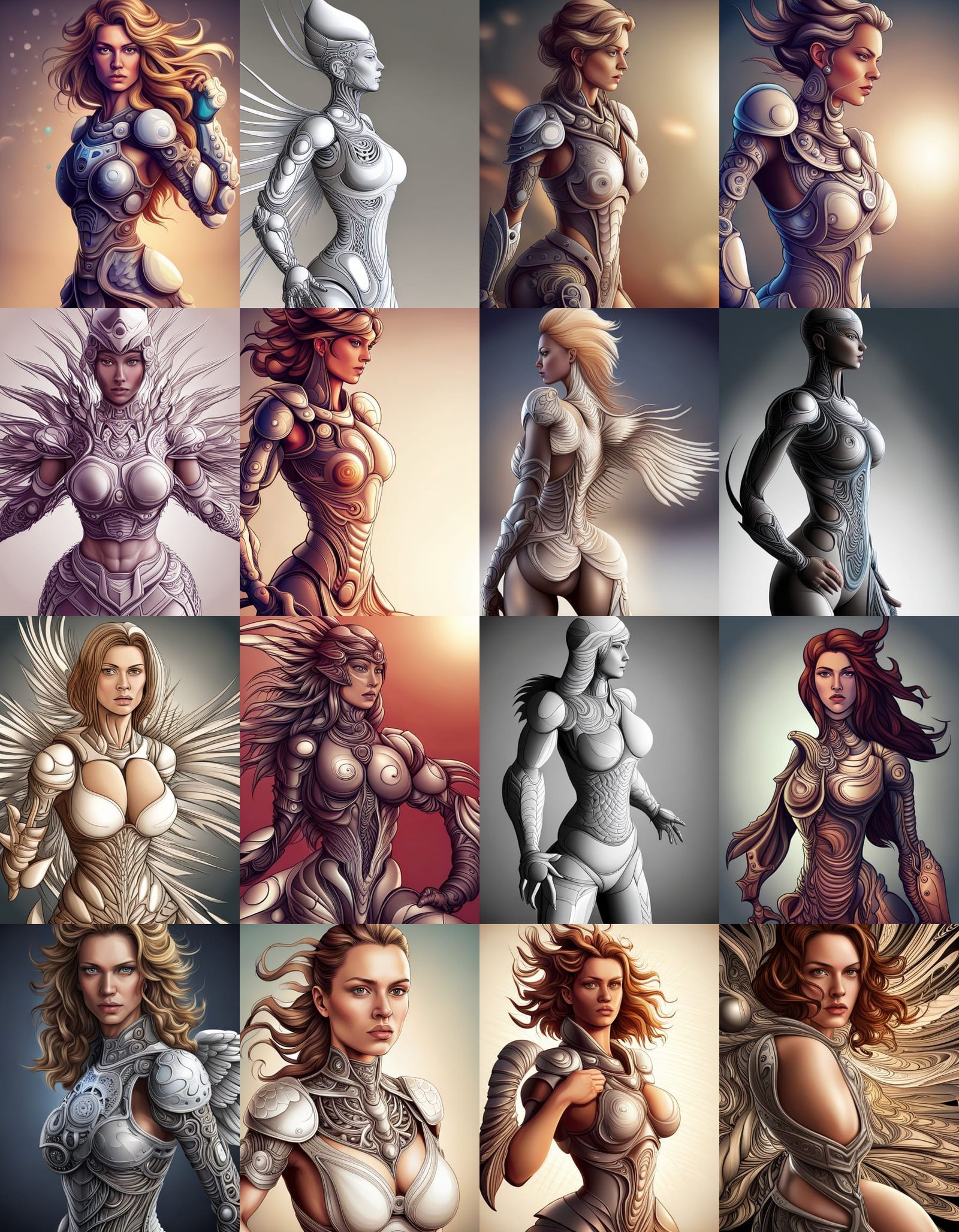 Armored Female Battle Angel with Abstract Fractal Elements