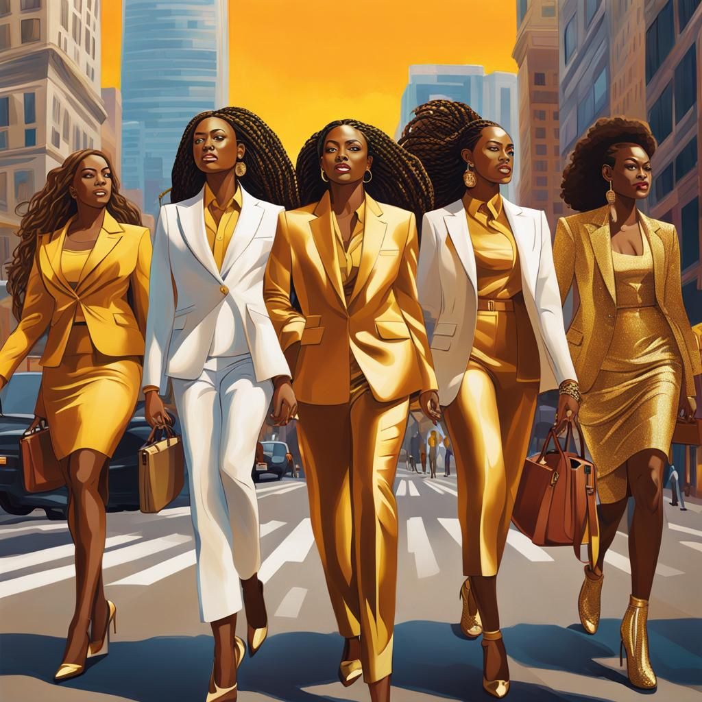 Stylish African American Women in Gold Business Suits