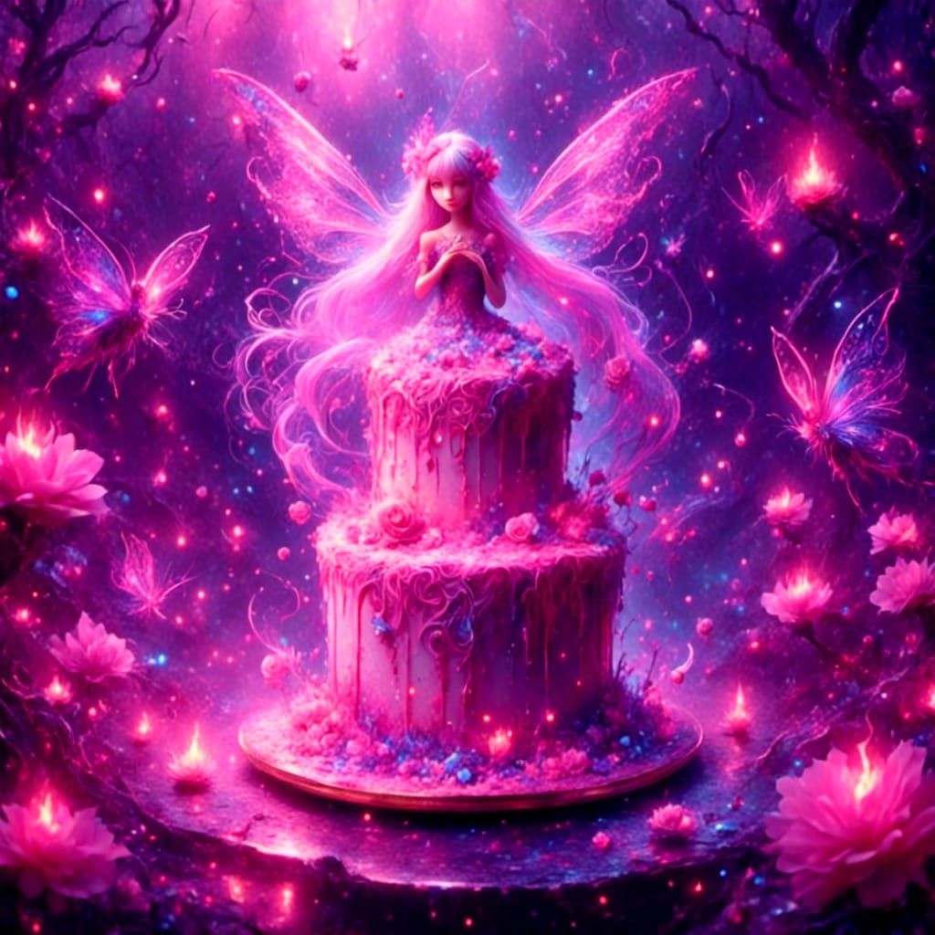 Fairies and Pastel Cake with Surreal Filigree