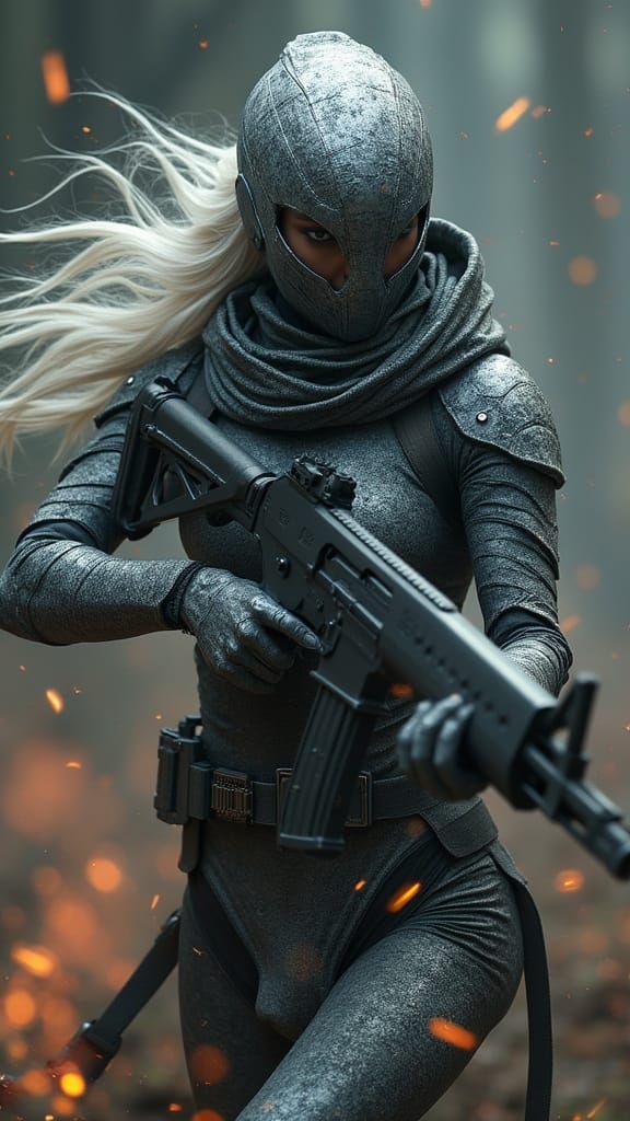 Futuristic Femme Warrior in Battle