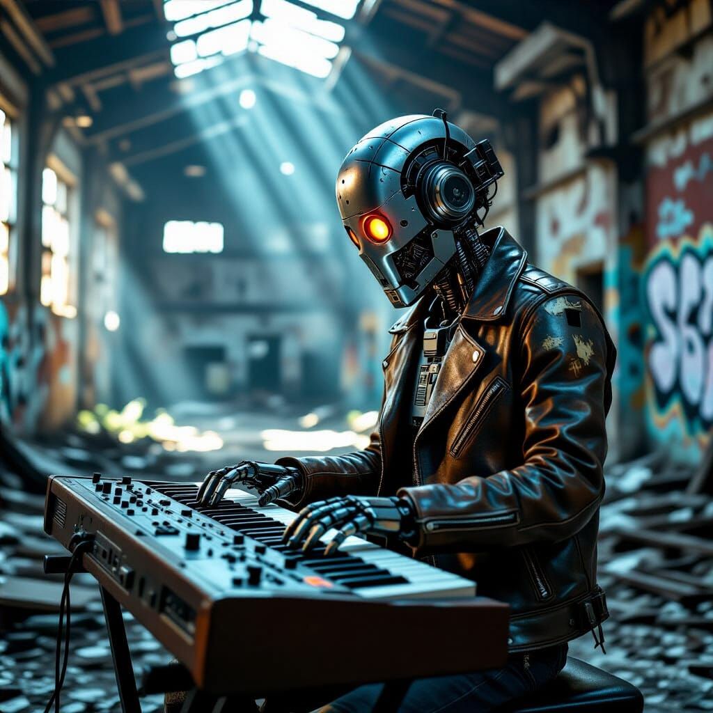 Robot Musician Plays Synth in Abandoned Warehouse