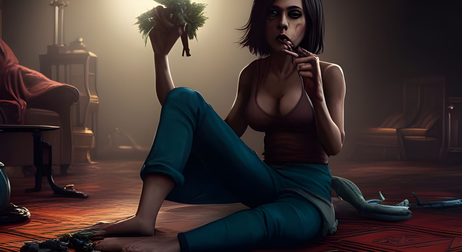 Girl Smoking in Dark Fantasy Style, 8K Resolution