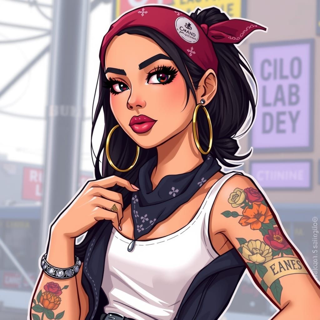 Chic Woman in Animated Chicano Style