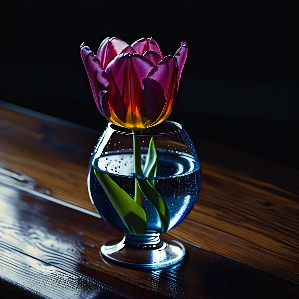 Photorealistic Tulip Close-up in Glass Vase