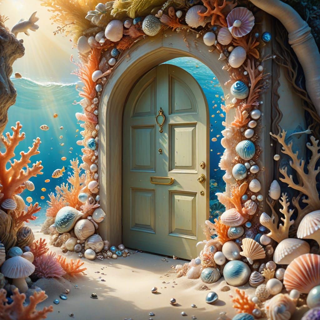 Enchanting Seashell Door in Watercolor Style