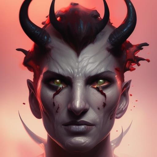Horned Shadow Demon Portrait in Hyperdetailed Style