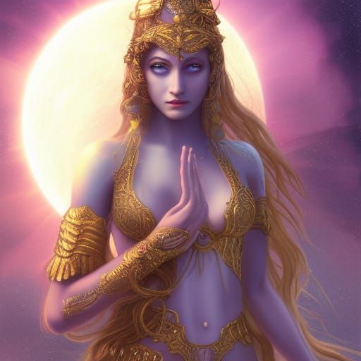 Celestial Woman Holding Sun and Moon: Fantasy Art