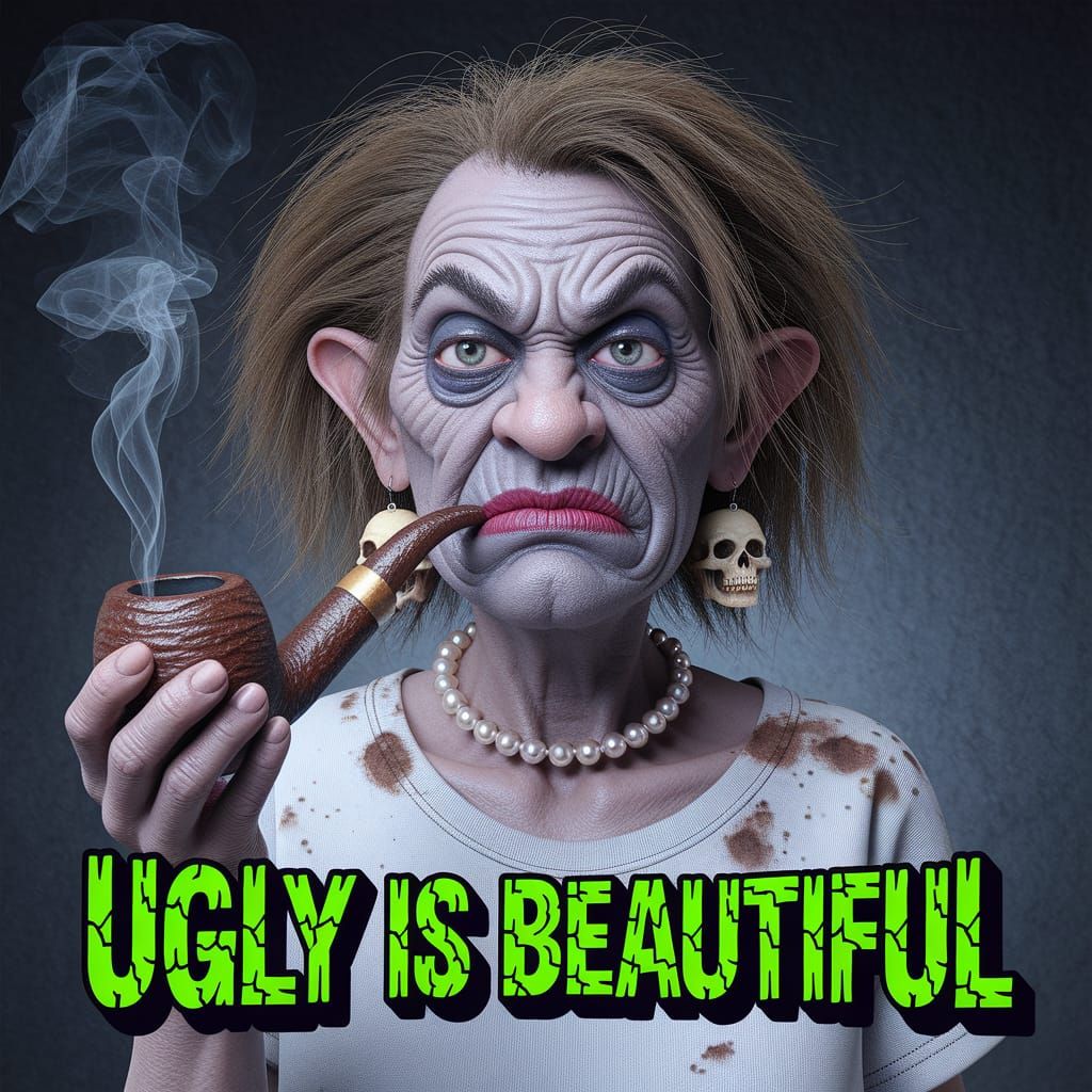 Grotesque Woman Smoking Pipe in Comix Style