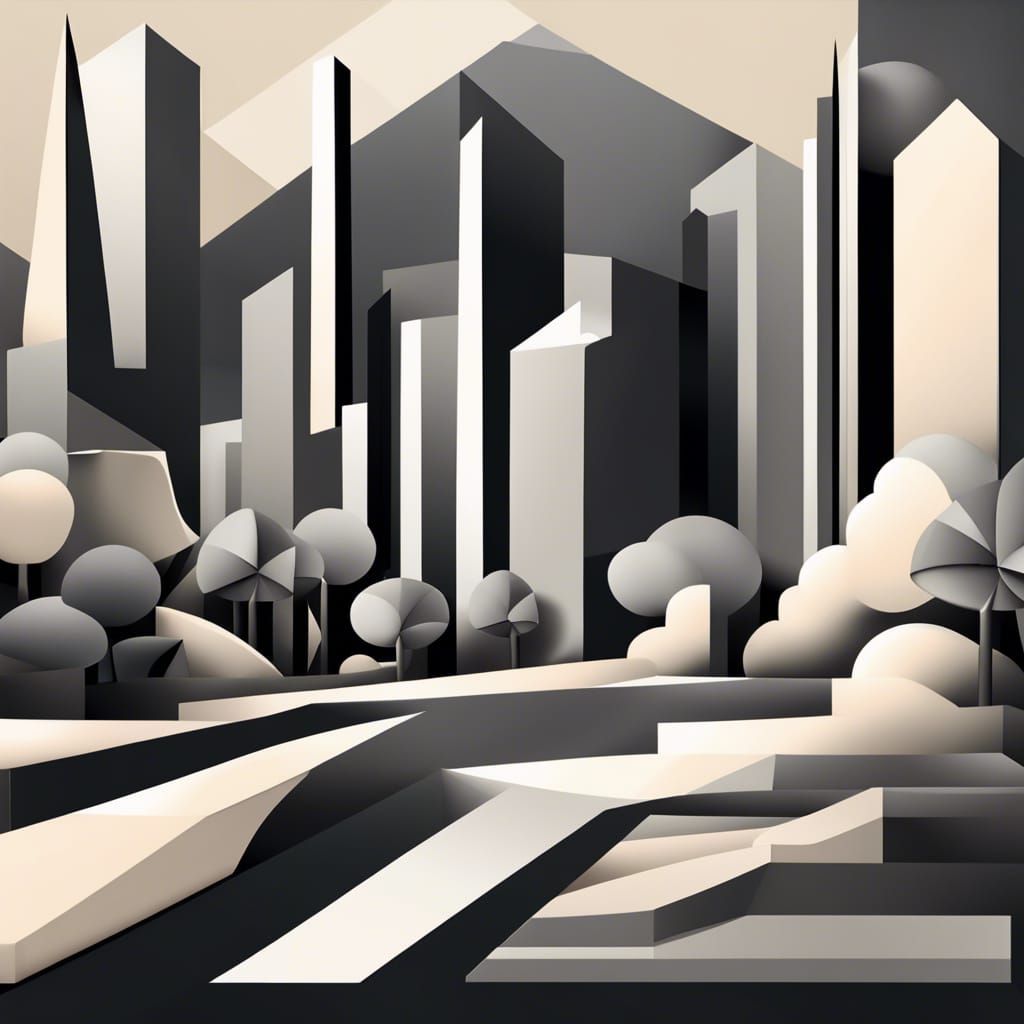 Minimalist Cubist Landscape in Graphite Style