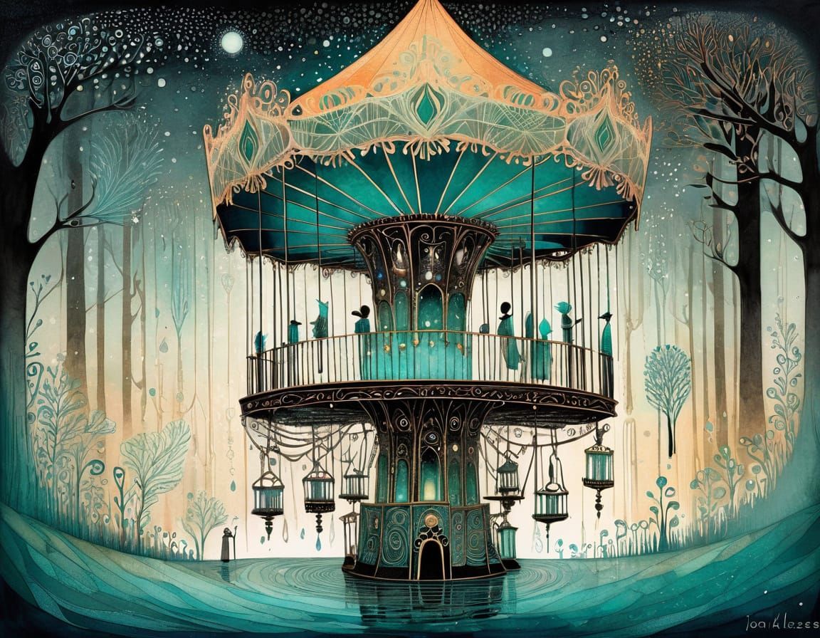 Steampunk Carousel Macro Art with Clockwork Horses