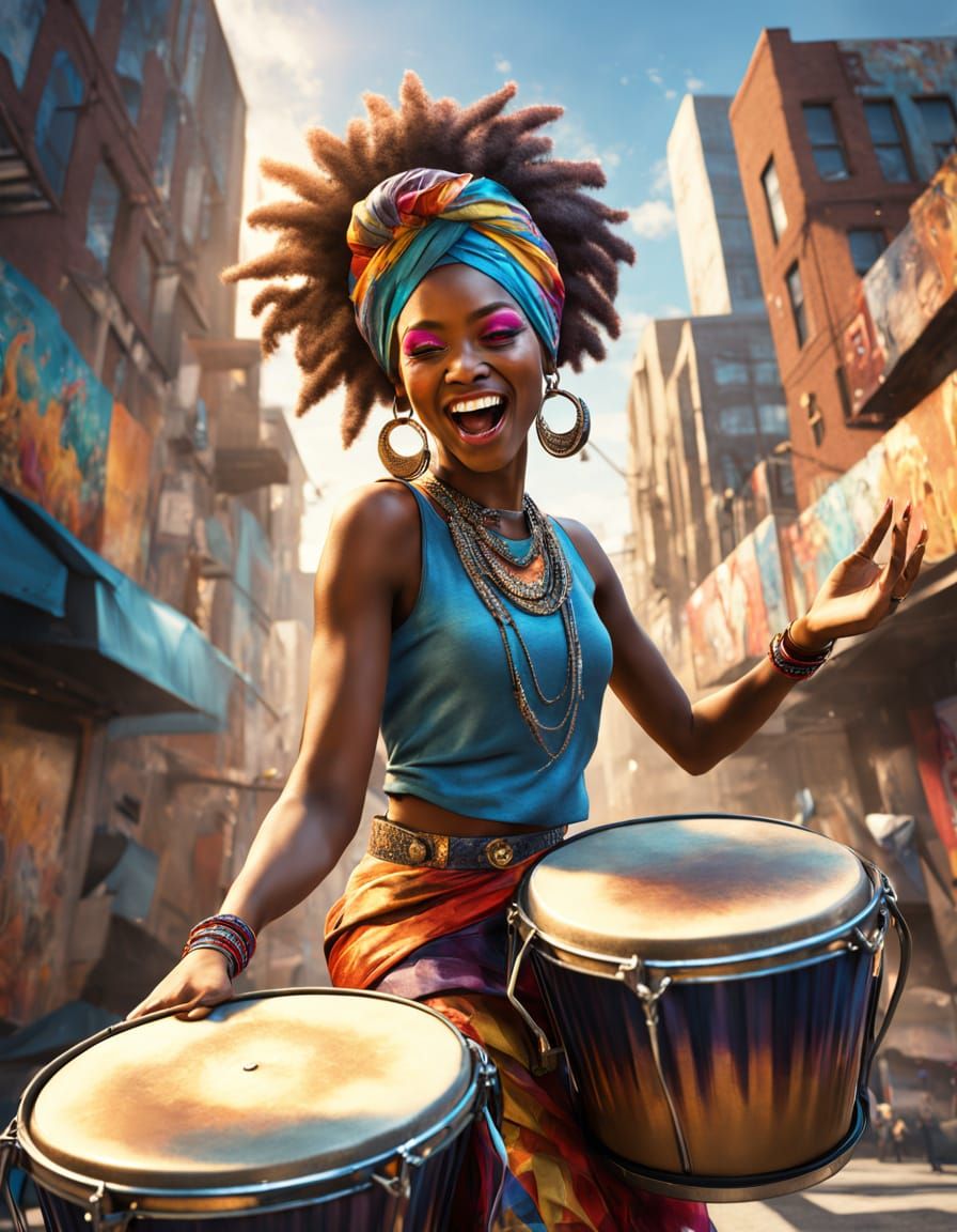 Vibrant Afrofuturist Cityscape with Rhythmic Expression