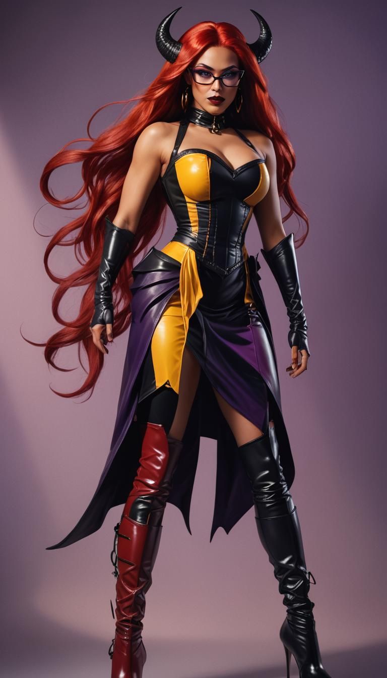 Confident Demoness in Latex and Art Nouveau Setting