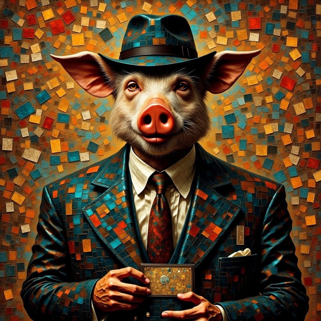 Tile Pig as 1950s Mosaic Private Eye