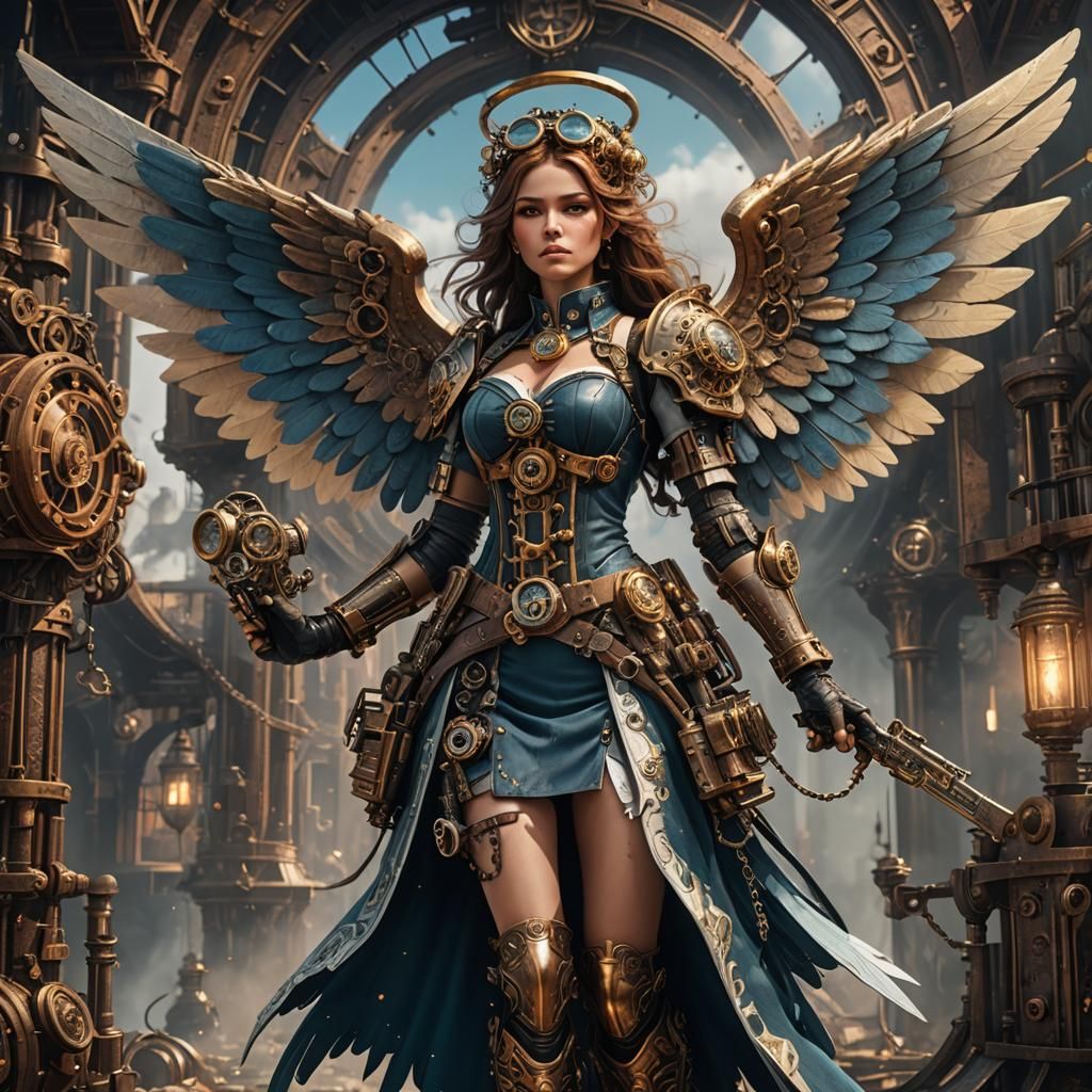 Steampunk Angel in Detailed Matte Painting Style