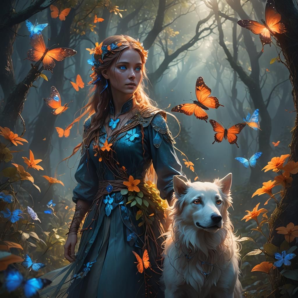 Dog Girl in Misty Forest: Fantasy Concept Art