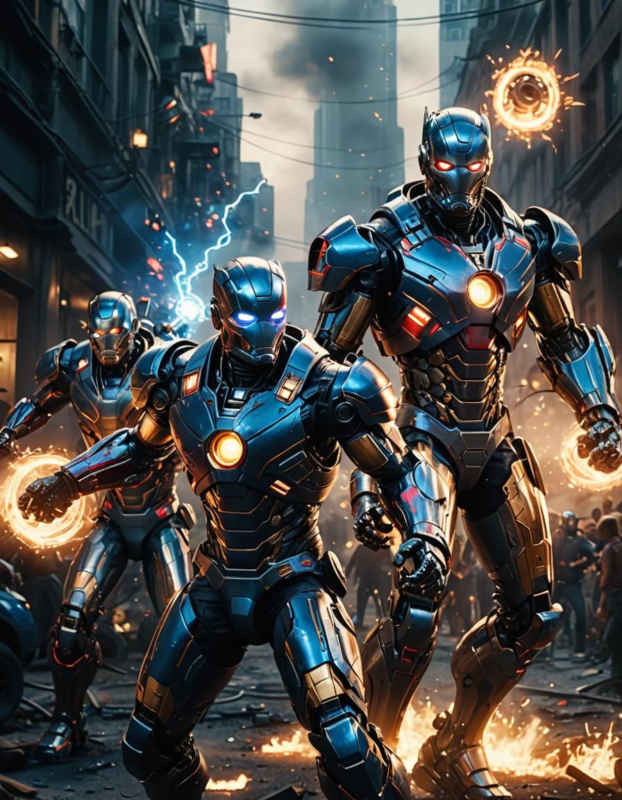 Hawkeye Battles Ultron Robots in Hyper-Realistic Digital Art