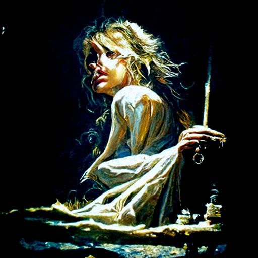 Dramatic Oil Painting of Yearning Person in Spotlight