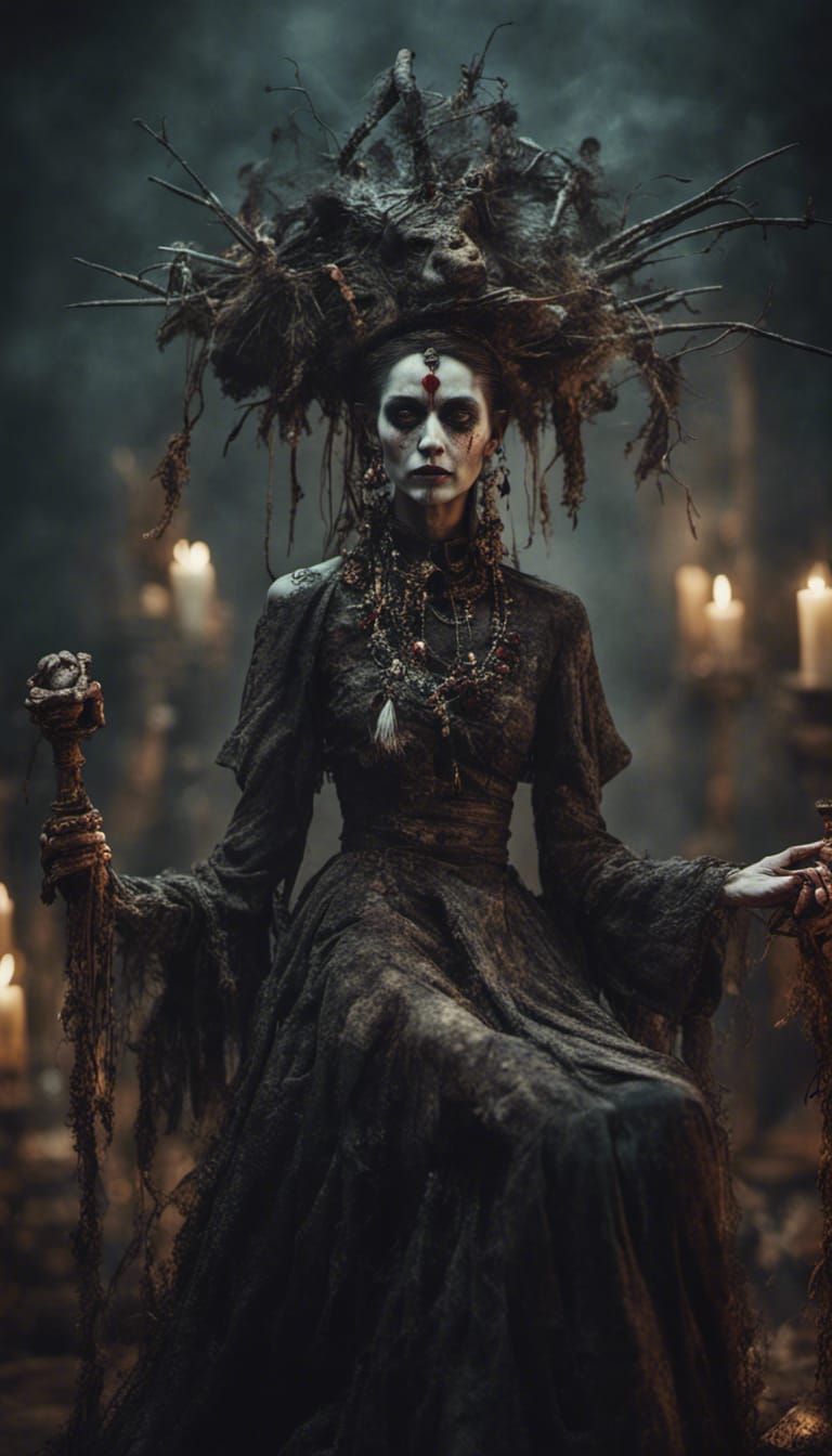 Baba Yaga Supermodel Ritual: Dark Fantasy Concept Art
