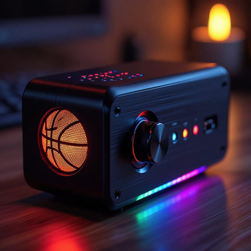 Sleek Metal Speaker with RGB and Basketball Accents