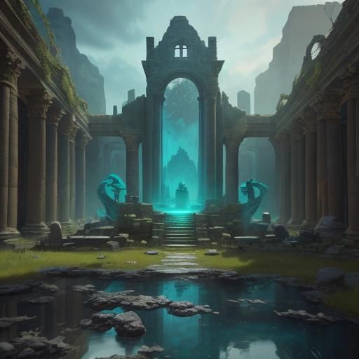 Lamia Queen on Throne in Ancient Ruins