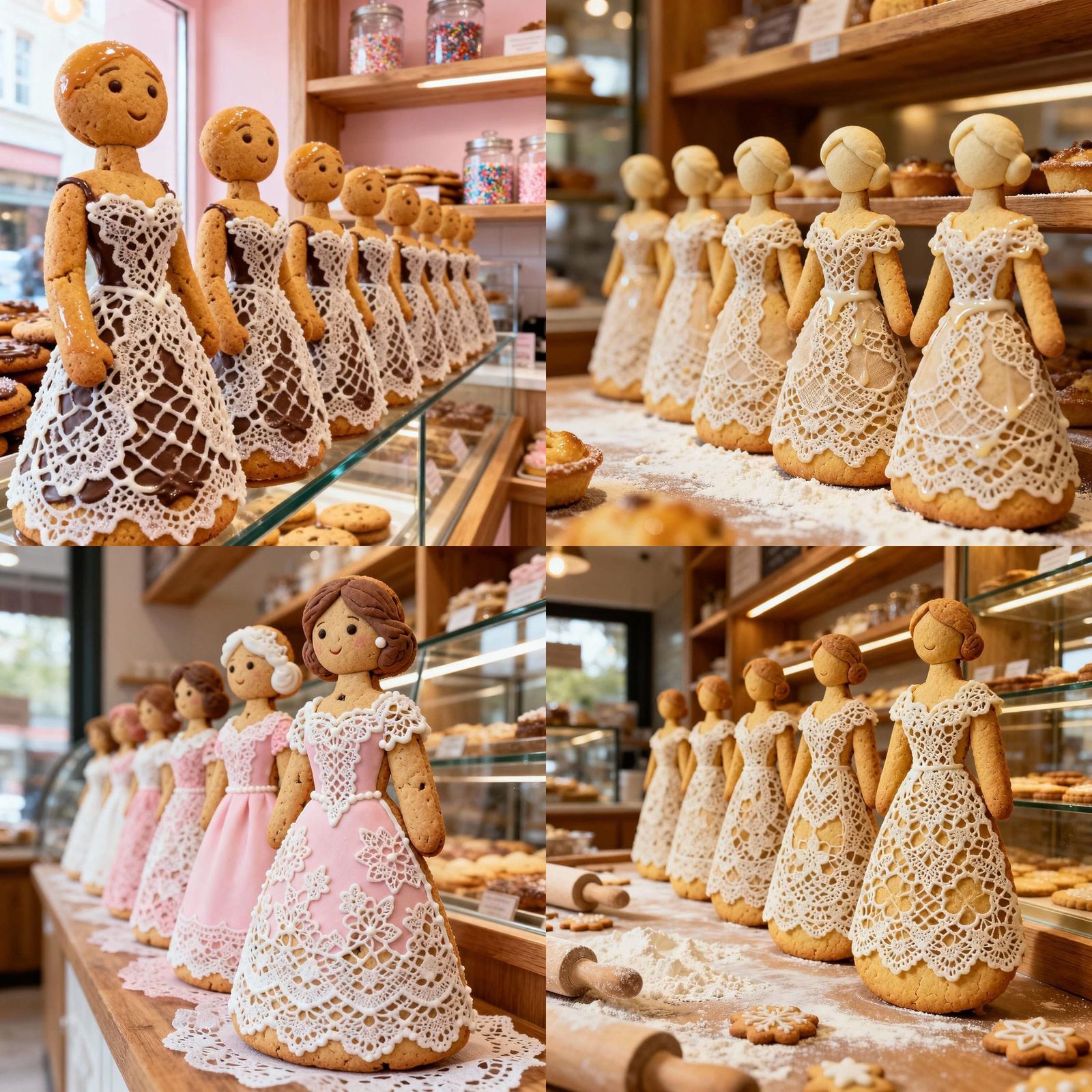 Edible Lace Dresses on Cookie Dough Dolls in Bakery