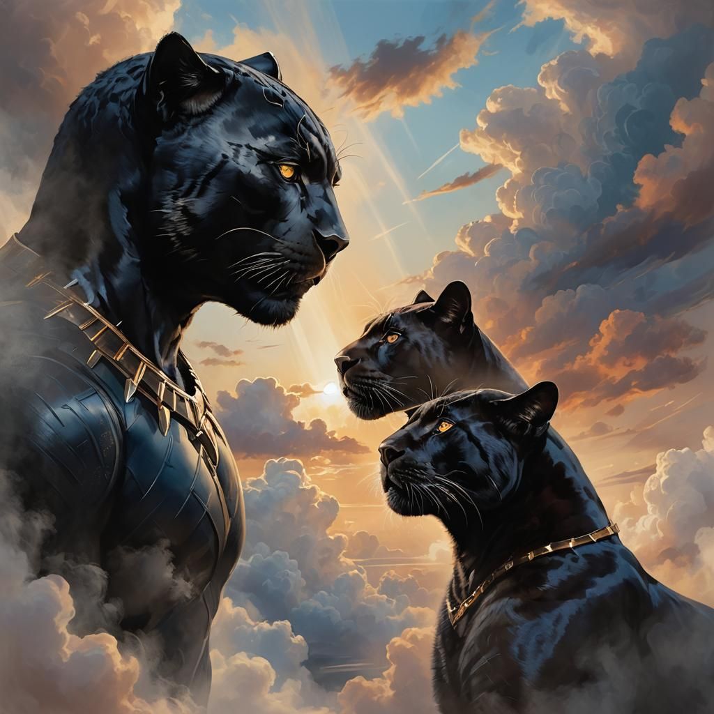 Serene Black Panther Portrait in Digital Painting Style