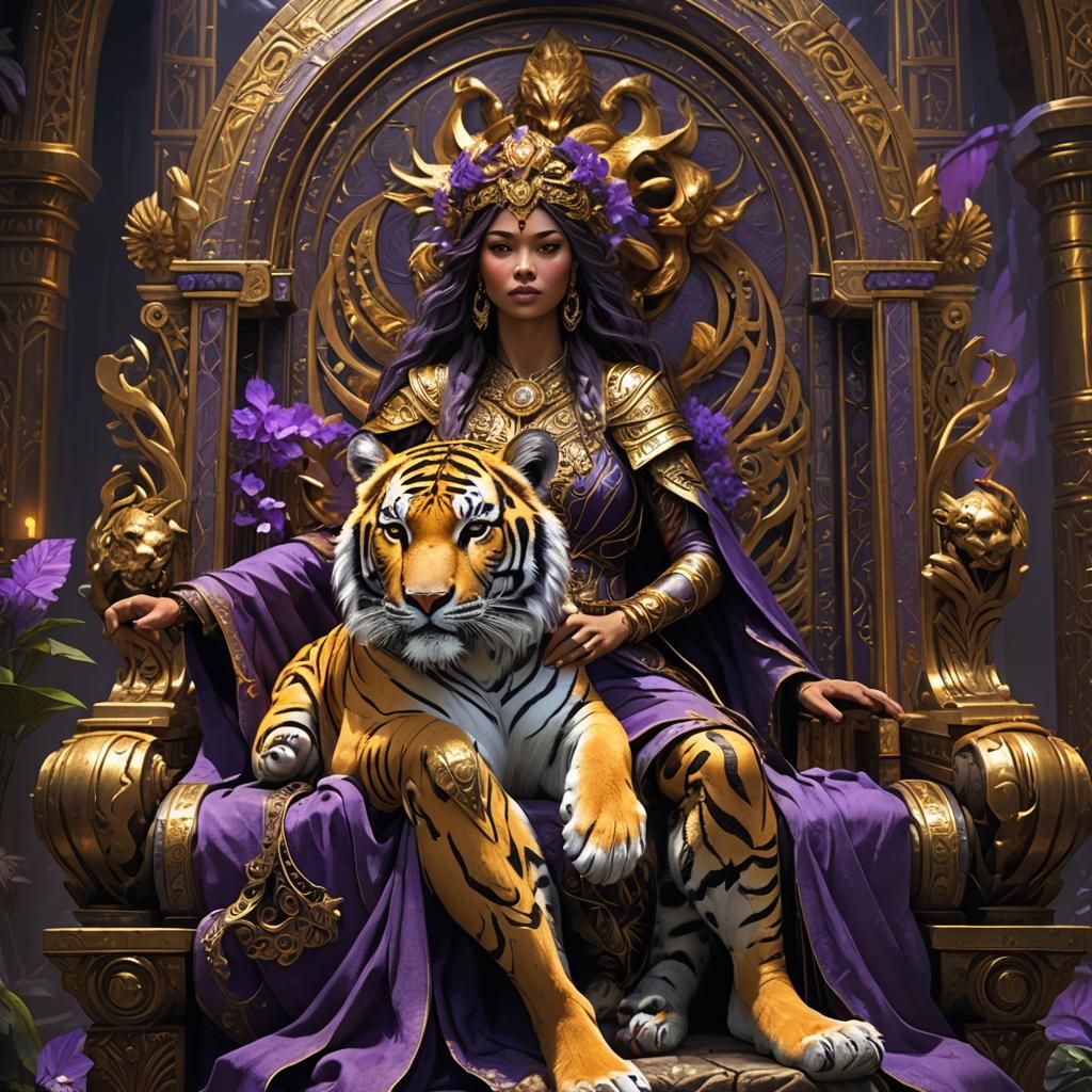 Goddess of Exotic Beauty with Tiger Cub