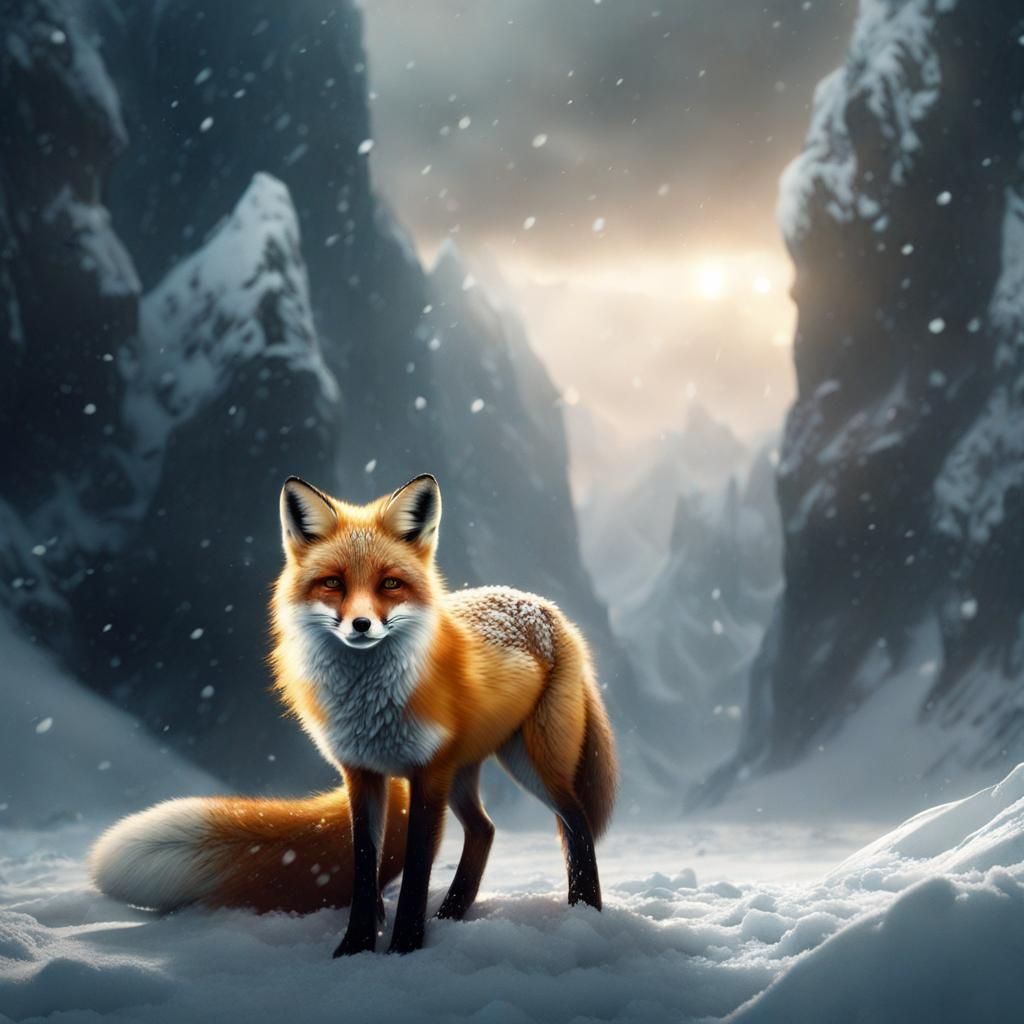 Dramatic Snow Fox Digital Matte Painting