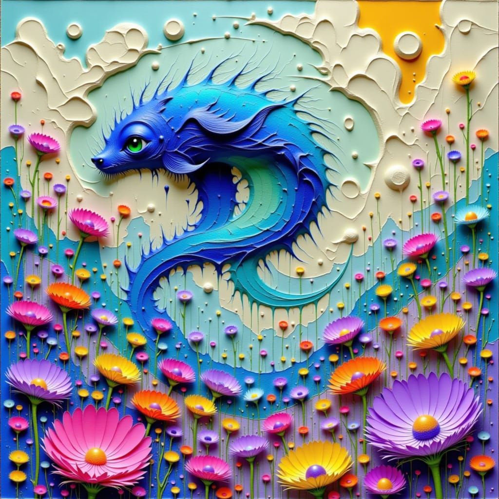 Feathery Circular Shape with Impasto Texture in 3D