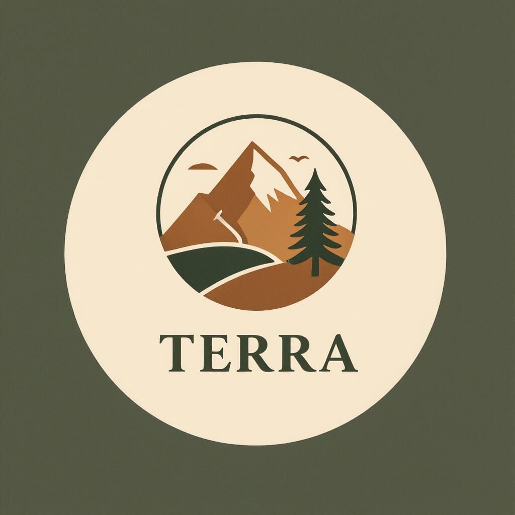Minimalist Earth Tone Logo with Mountain and Pine
