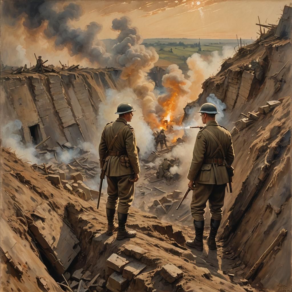 Italian Soldier in WWI Trench: Impressionistic Oil Painting