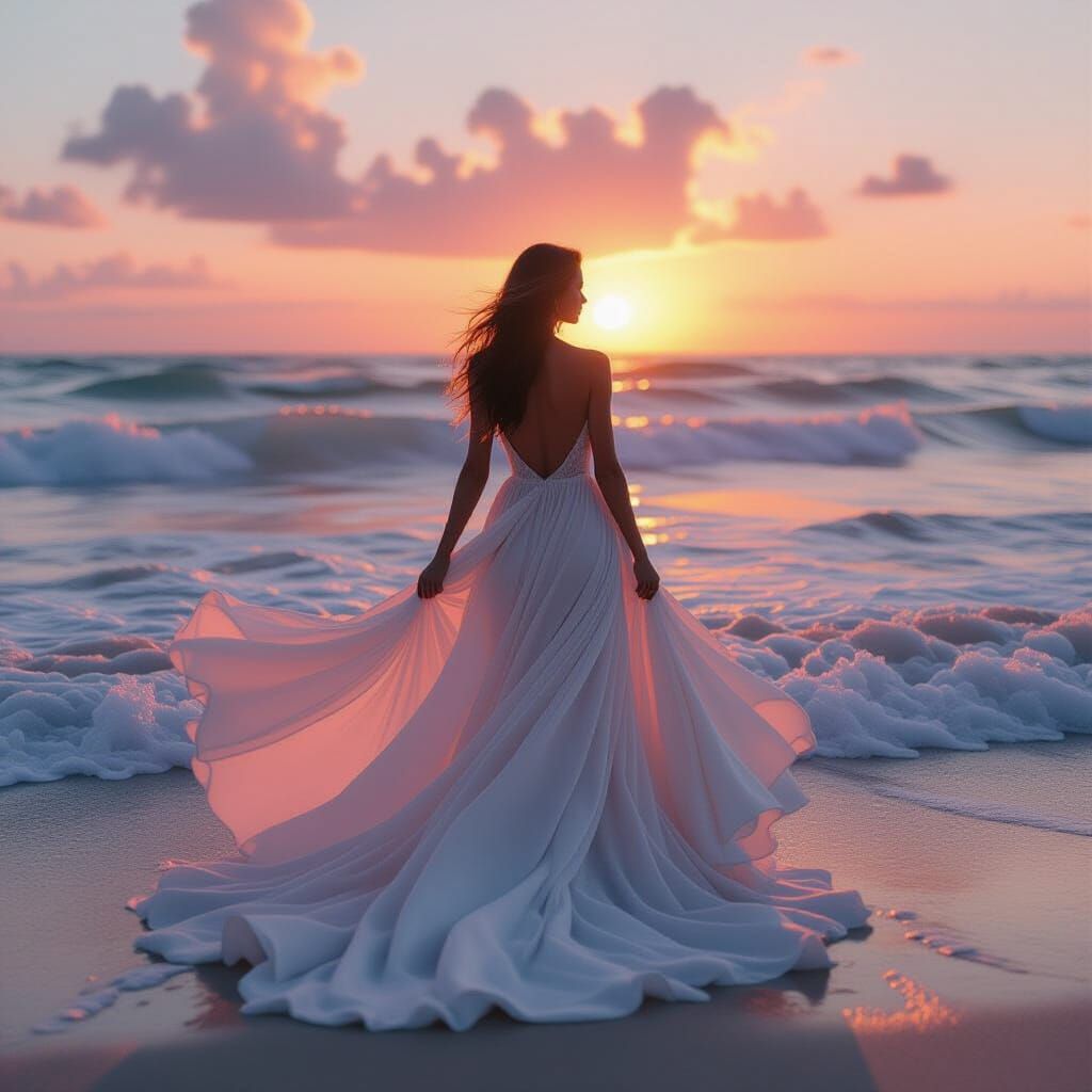 Ocean Wave Dress: Sunset Beach Scene