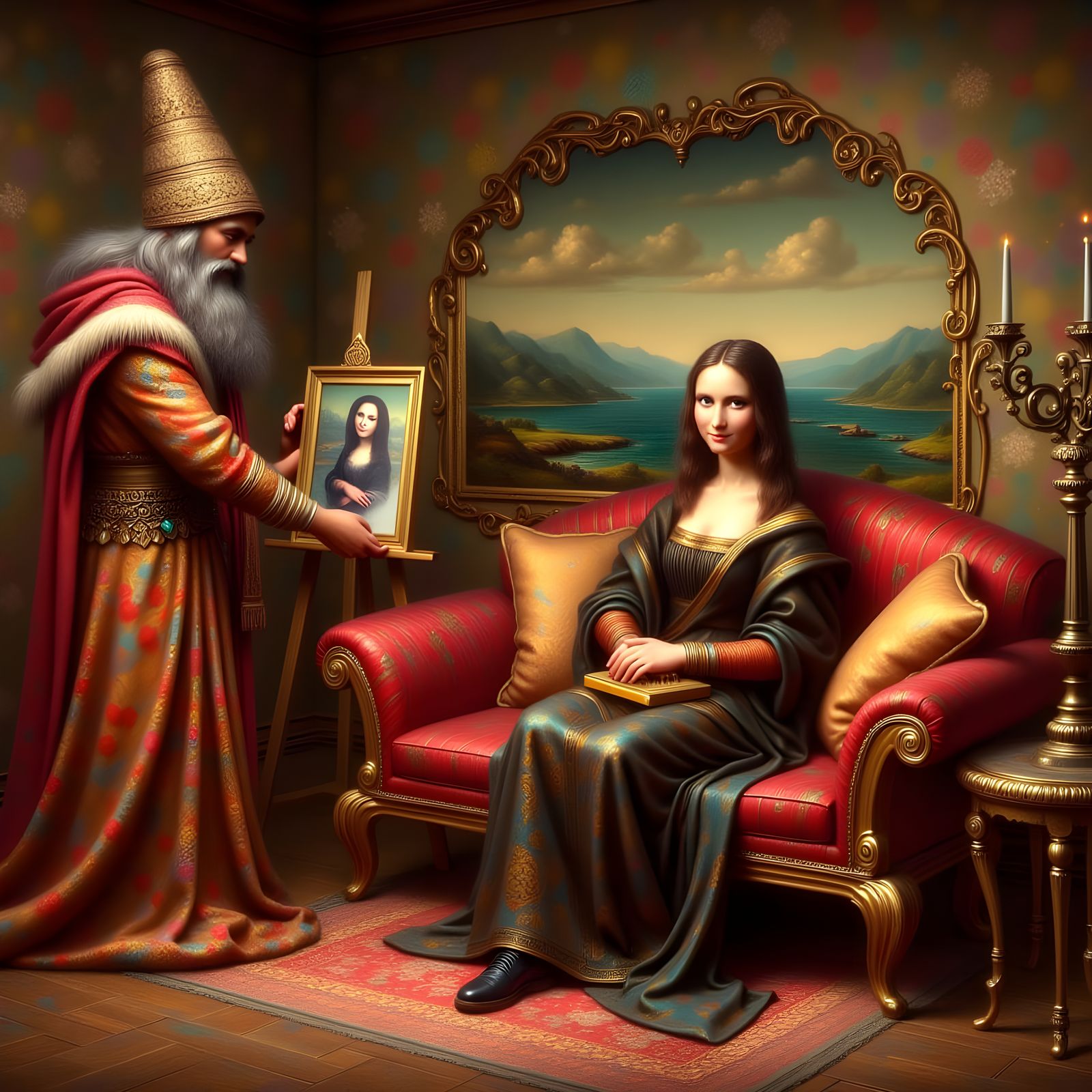 Leonardo Paints Mona Lisa in Renaissance Studio