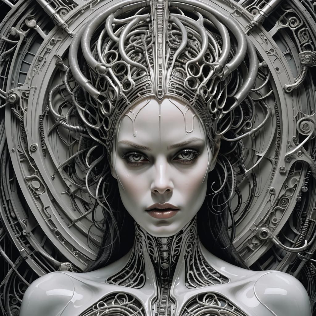 Futuristic Woman in Biomechanical HR Giger Style