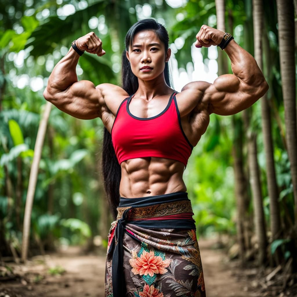 Muscular Thai Woman in Traditional Dress