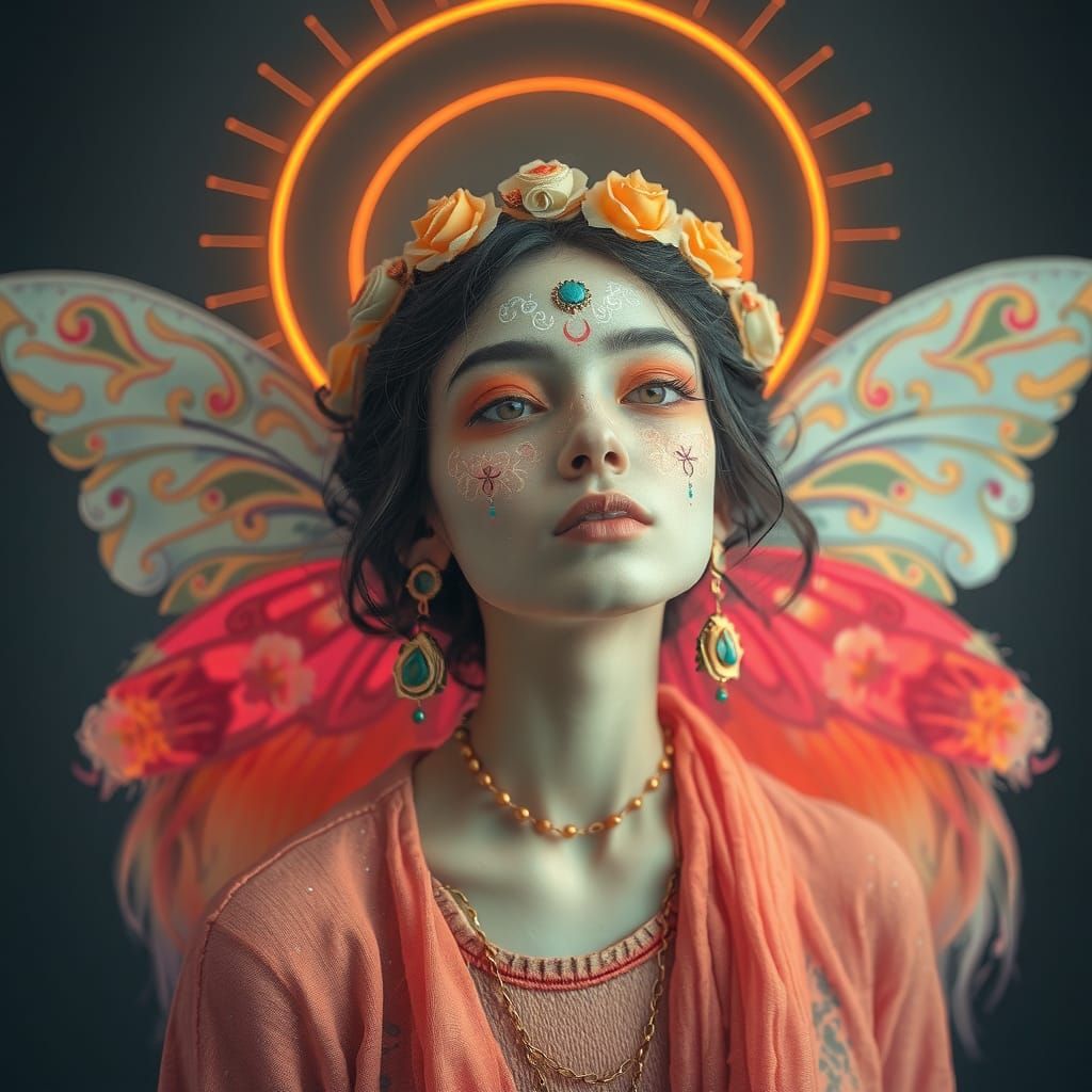 Elemental Fairy Portrait in Kalighat Style