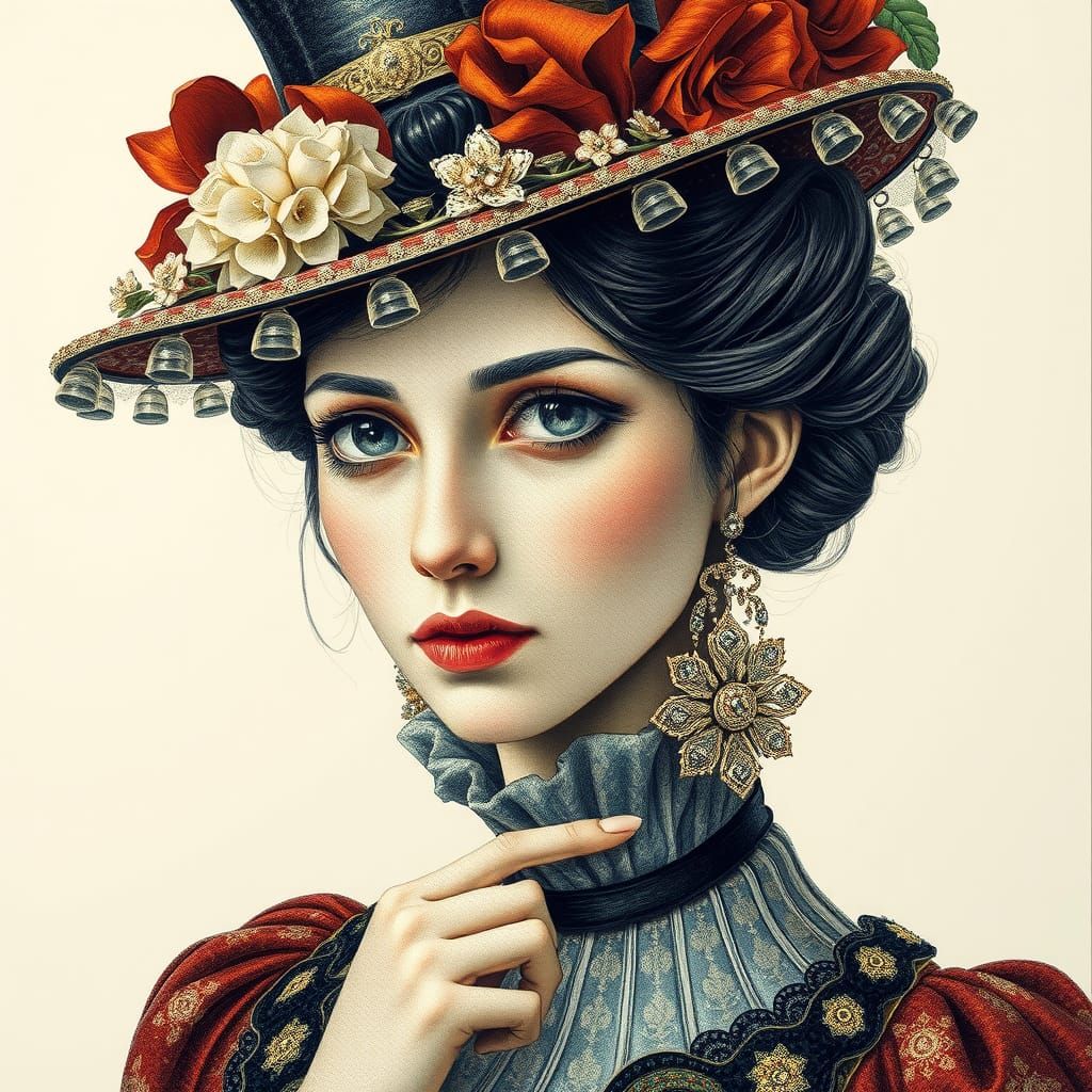 Victorian Woman Portrait in Pointillist Style