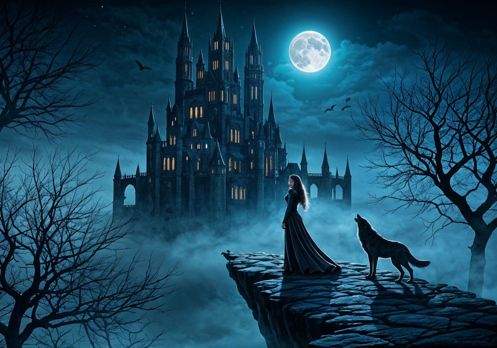 Gothic Castle Vigil Under Moonlight