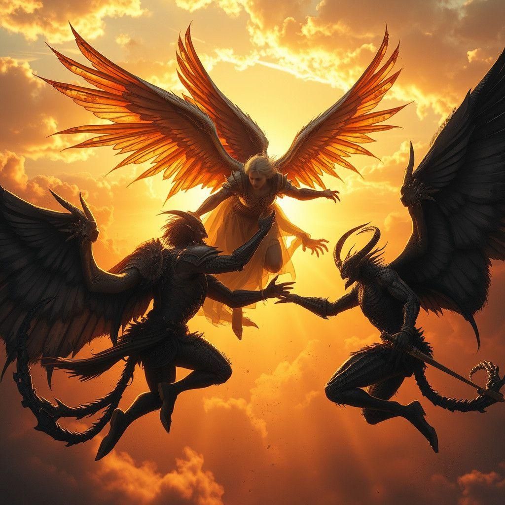Angels and Demons Clash in Hyperrealistic Sky Battle