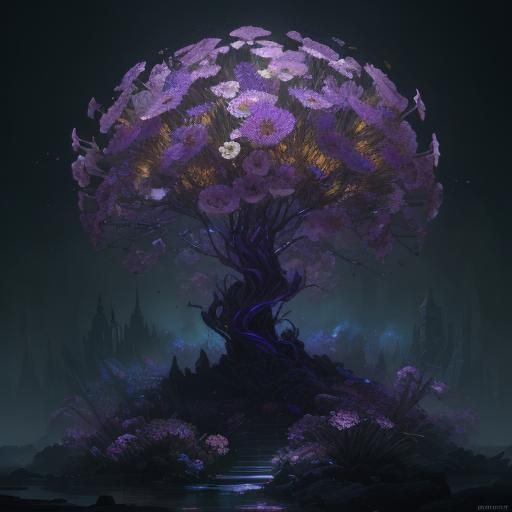 Hyperdetailed Flowers in Bloom: Dark Fantasy Art