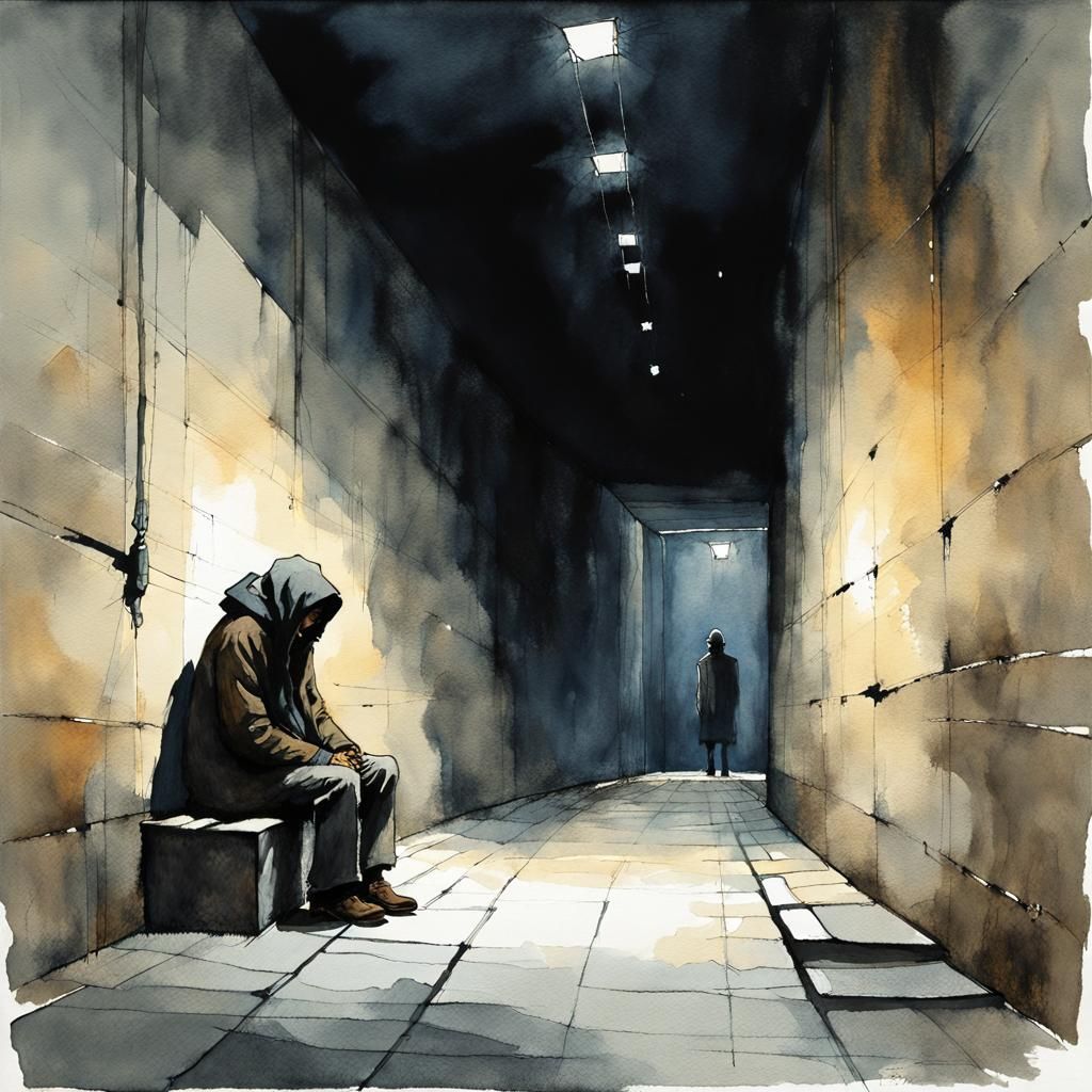 Eerie Underground Labyrinth: A Haunting Watercolor Masterpie...