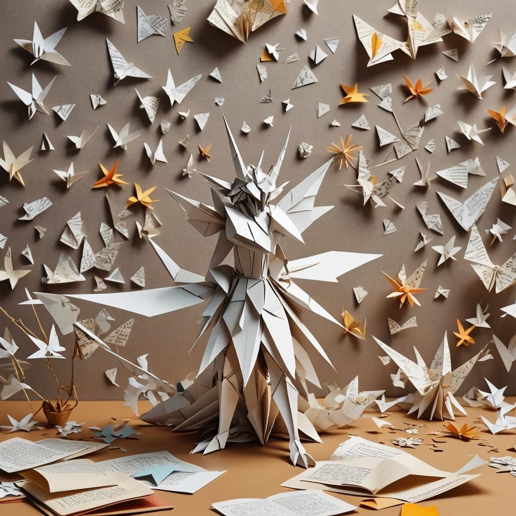 Origami Fairy Warrior with Dragon Papercraft