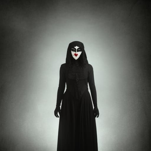 Gothic Actress with Theater Mask in Neo-Impressionist Style