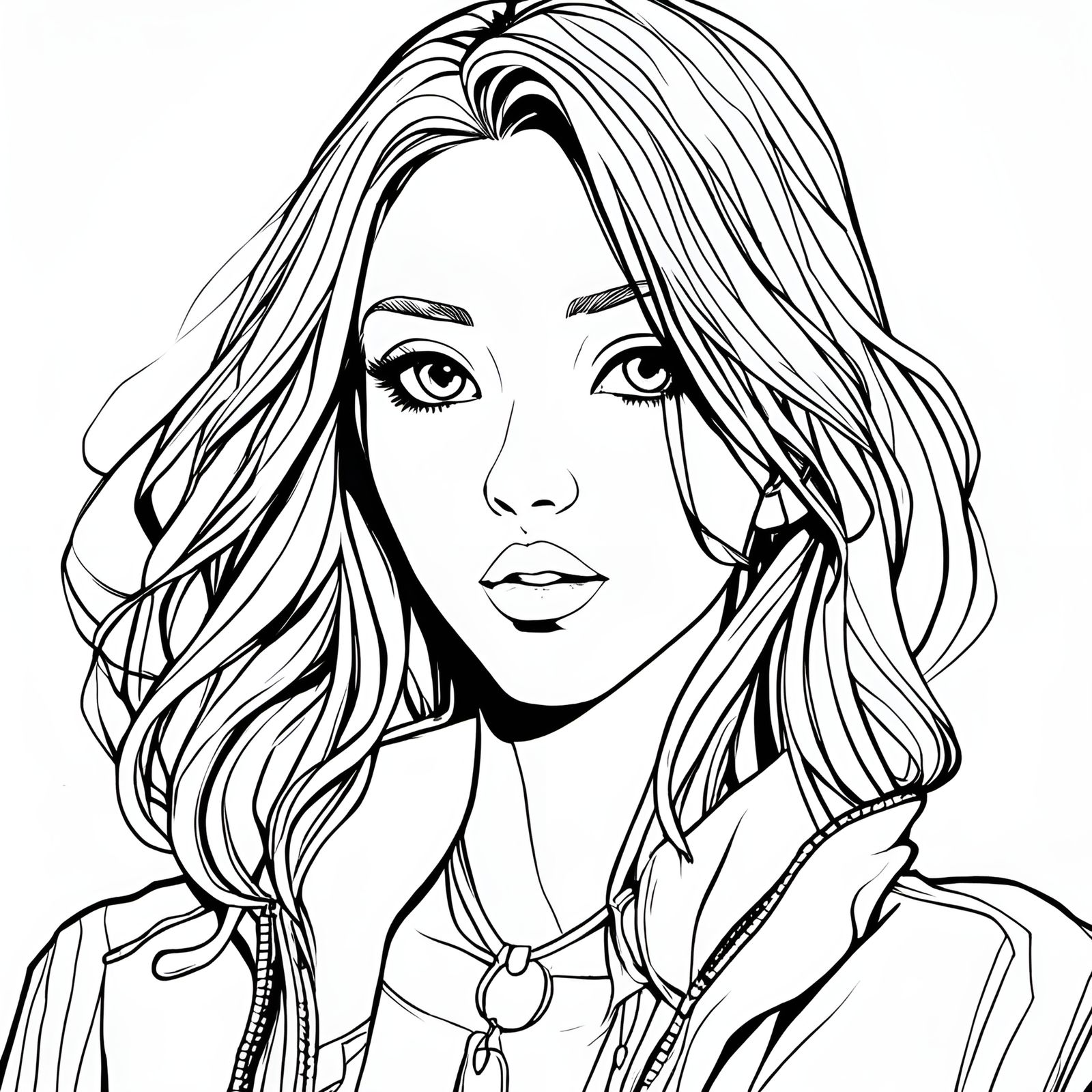 Manga Woman Coloring Page Portrait