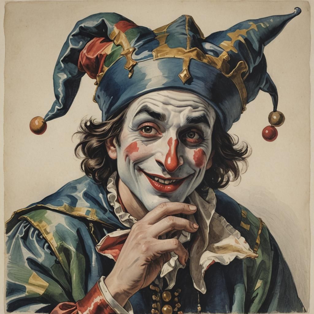Whimsical Jester Portrait with Tongue Out