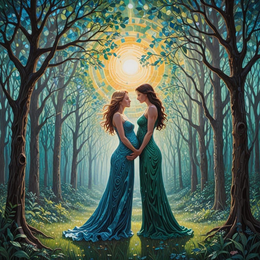 Mother and Father Earth in Dreamlike Stained Glass