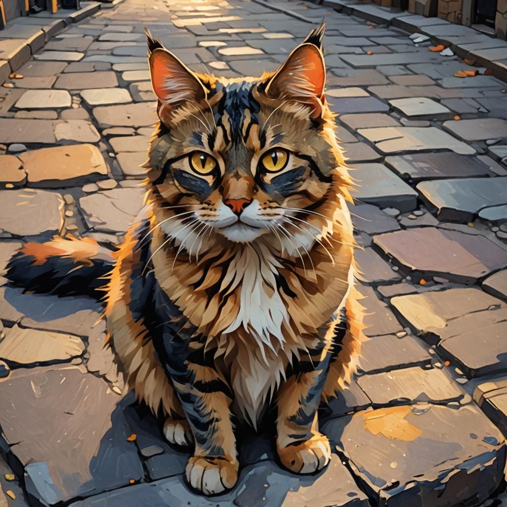 Rebellious Cat Portrait in Fauvist Concept Art Style