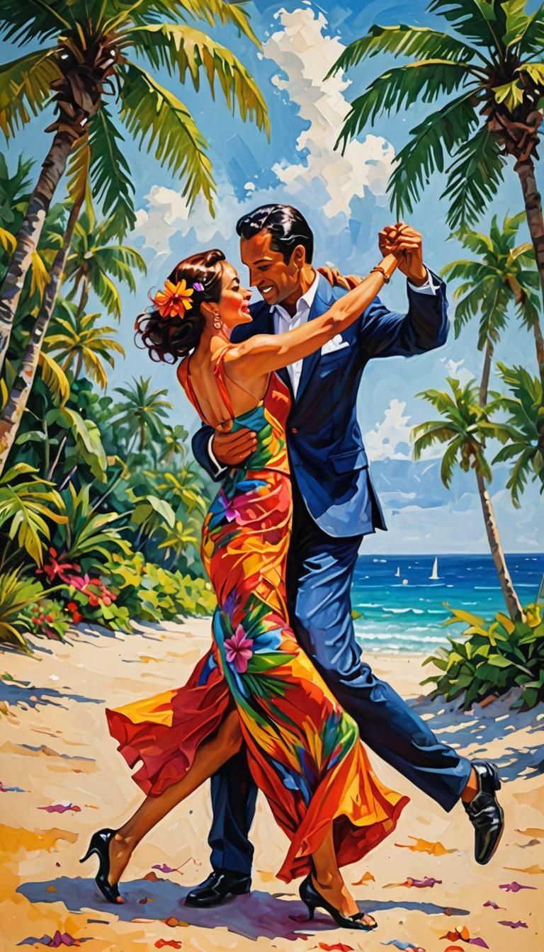 Tango on a Tropical Beach: A Colorful Dance