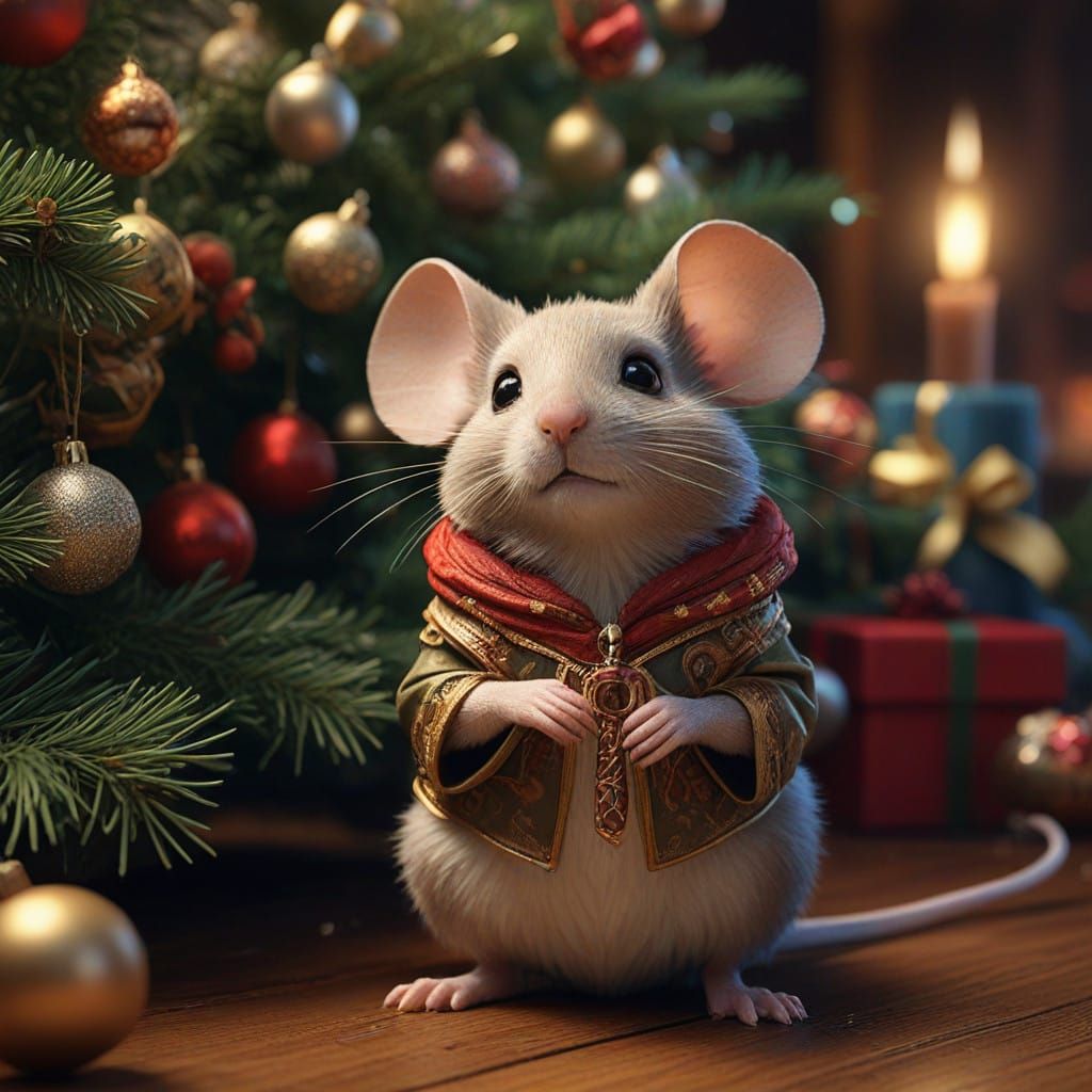 Ethereal Christmas Scene in Futuristic Art Nouveau Style